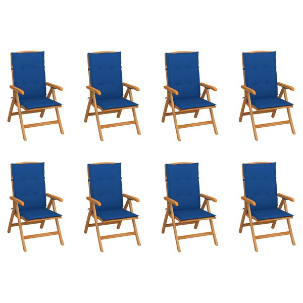 vidaXL Reclining Garden Chairs with Cushions 8 pcs Solid Teak Wood