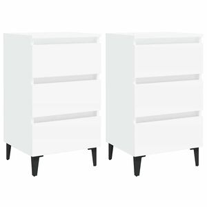 vidaXL Bed Cabinet with Metal Legs 2 pcs White 40x35x69 cm