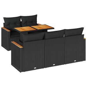 vidaXL 6 Piece Garden Sofa Set with Cushions Black Poly Rattan Acacia