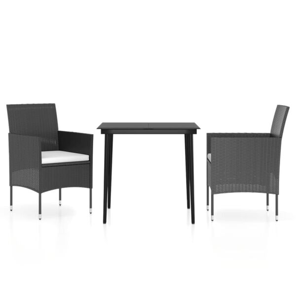 vidaXL 3 Piece Garden Dining Set with Cushions Black