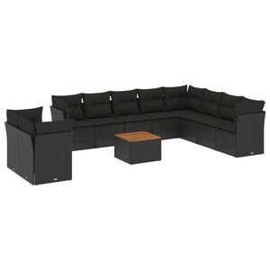 vidaXL 11 Piece Garden Sofa Set with Cushions Black Poly Rattan