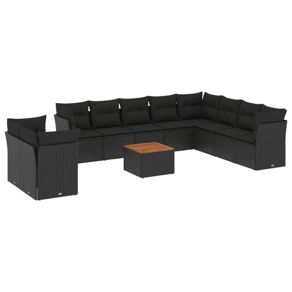 vidaXL 11 Piece Garden Sofa Set with Cushions Black Poly Rattan