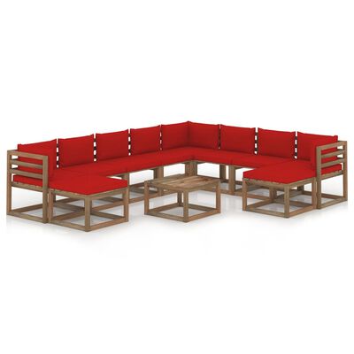 vidaXL 11 Piece Garden Lounge Set with Cushions Red