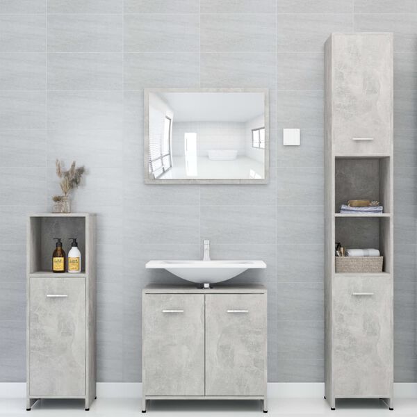 vidaXL 3 Piece Bathroom Furniture Set Concrete Grey Engineered Wood