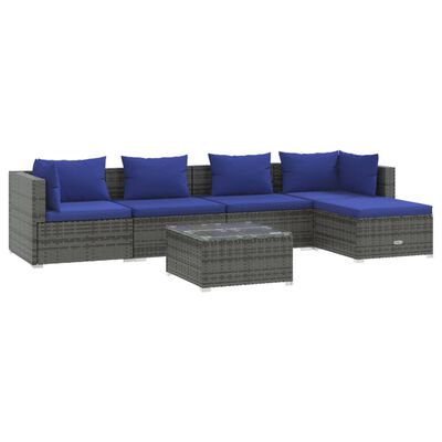 vidaXL 6 Piece Garden Lounge Set with Cushions Poly Rattan Grey