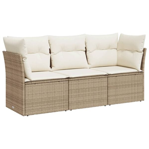 vidaXL 3 Piece Garden Sofa Set with Cushions Beige Poly Rattan