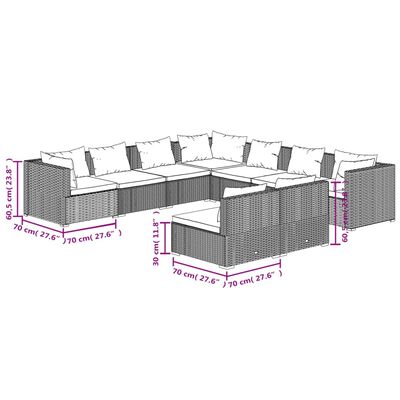 vidaXL 9 Piece Garden Lounge Set with Cushions Grey Poly Rattan