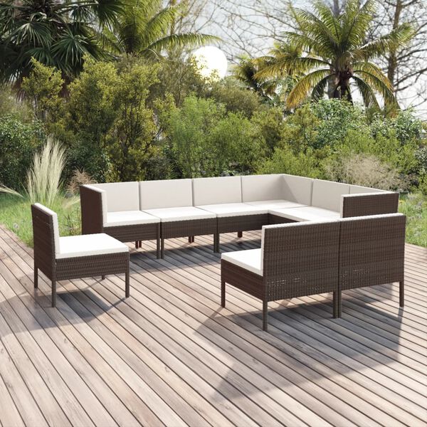 vidaXL 9 Piece Garden Lounge Set with Cushions Poly Rattan Brown