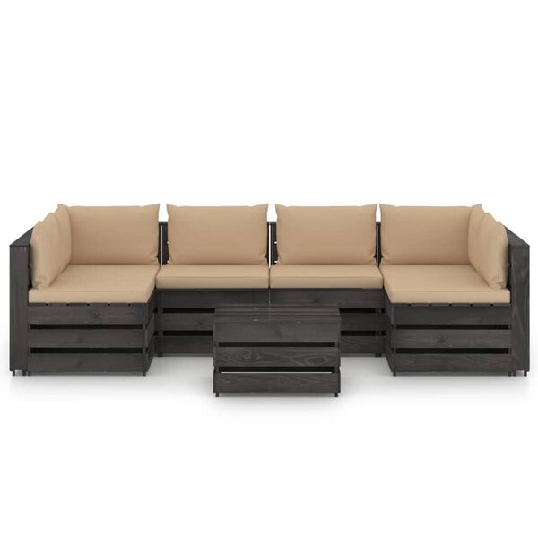 vidaXL 7 Piece Garden Lounge Set with Cushions Grey Impregnated Wood