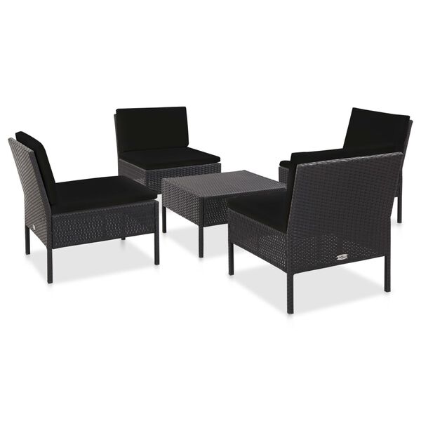vidaXL 5 Piece Garden Sofa Set with Cushions Poly Rattan Black