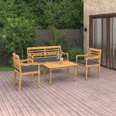 vidaXL 4 Piece Garden Lounge Set with Cushions Solid Teak Wood