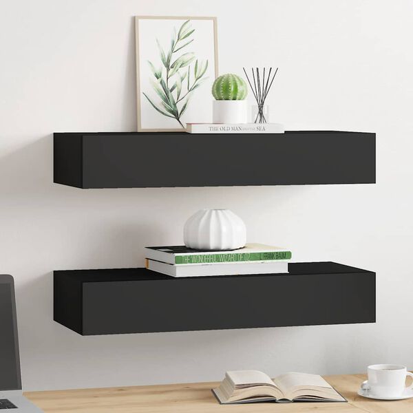 vidaXL Wall-mounted Drawer Shelves 2 pcs Black 60x23.5x10cm MDF
