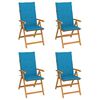 vidaXL Garden Chairs 4 pcs with Blue Cushions Solid Teak Wood