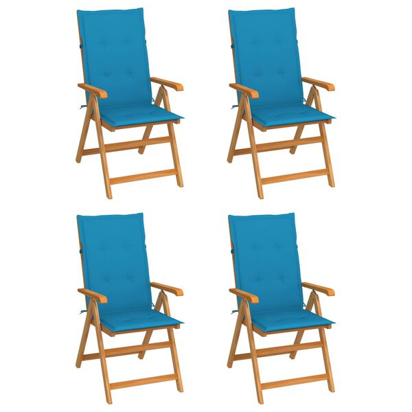 vidaXL Garden Chairs 4 pcs with Blue Cushions Solid Teak Wood