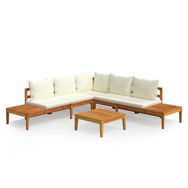 vidaXL 4 Piece Garden Lounge Set with Cream White Cushions Acacia Wood