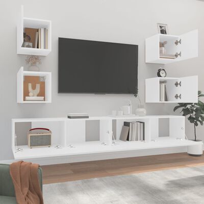 vidaXL 6 Piece TV Cabinet Set White Engineered Wood