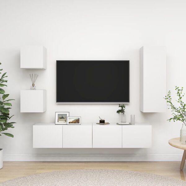 vidaXL 5 Piece TV Cabinet Set White Engineered Wood