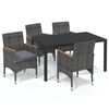 vidaXL 5 Piece Garden Dining Set with Cushions Poly Rattan Grey