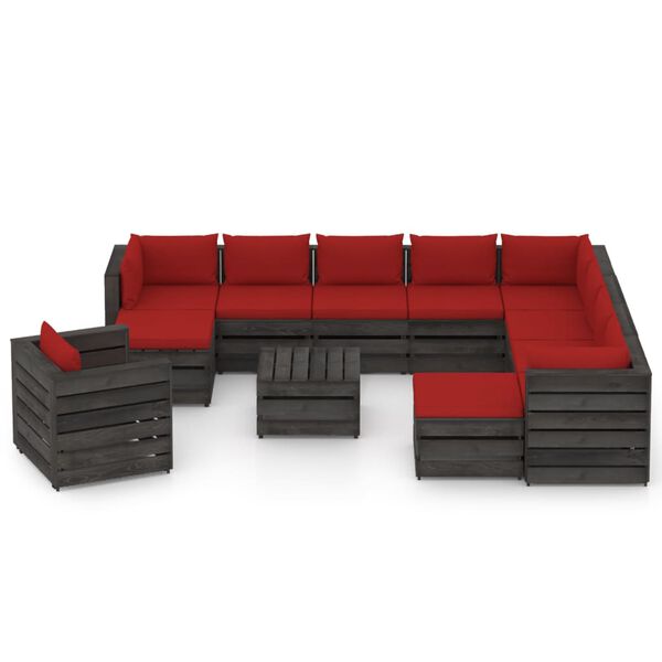 vidaXL 12 Piece Garden Lounge Set with Cushions Grey Impregnated Wood