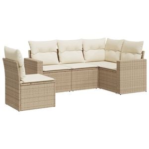 vidaXL 5 Piece Garden Sofa Set with Cushions Beige Poly Rattan