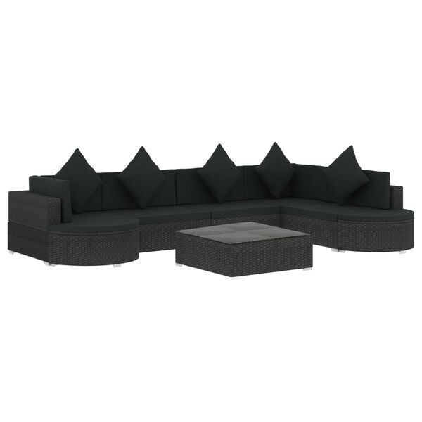 vidaXL 8 Piece Garden Lounge Set with Cushions Poly Rattan Black
