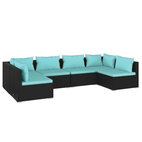 vidaXL 6 Piece Garden Lounge Set with Cushions Poly Rattan Black
