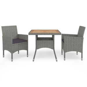 vidaXL 3 Piece Garden Dining Set Grey Poly Rattan and Acacia Wood