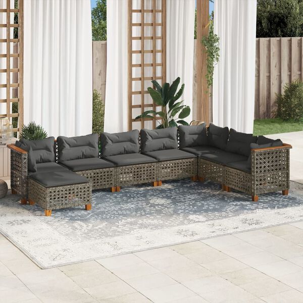 vidaXL 8 Piece Garden Sofa Set with Cushions Grey Poly Rattan