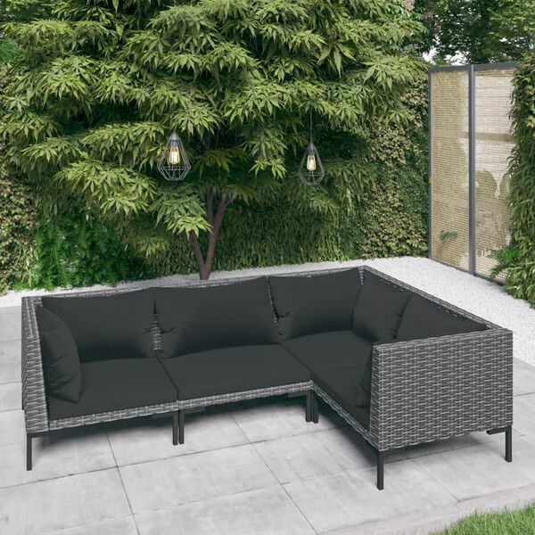vidaXL 4 Piece Garden Lounge Set with Cushions Poly Rattan Dark Grey