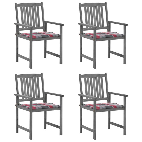 vidaXL Garden Chairs with Cushions 4 pcs Grey Solid Acacia Wood