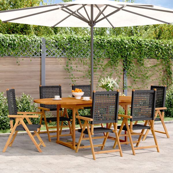 vidaXL 7 Piece Garden Dining Set Black Poly Rattan and Solid Wood