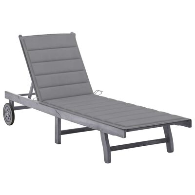 vidaXL Garden Sun Lounger with Cushion Grey Solid Acacia Wood