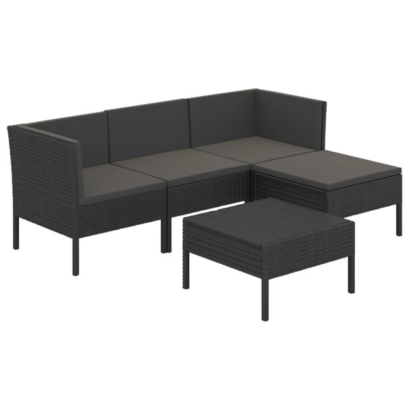 vidaXL 5 Piece Garden Lounge Set with Cushions Poly Rattan Black
