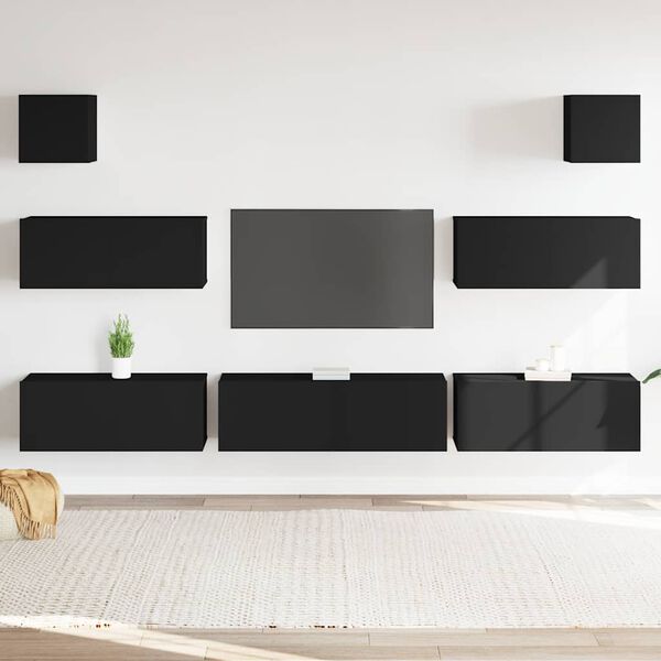 vidaXL 7 Piece TV Cabinet Set Black Engineered Wood