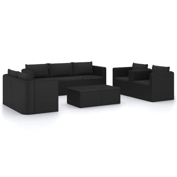 vidaXL 9 Piece Garden Lounge Set with Cushions Poly Rattan Black