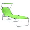 vidaXL Folding Sun Lounger with Canopy Steel Apple Green