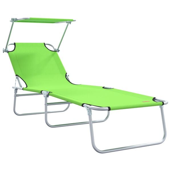 vidaXL Folding Sun Lounger with Canopy Steel Apple Green