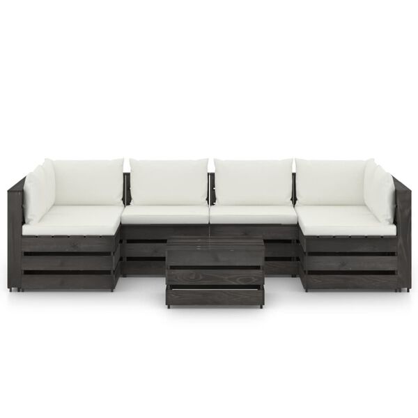 vidaXL 7 Piece Garden Lounge Set with Cushions Grey Impregnated Wood