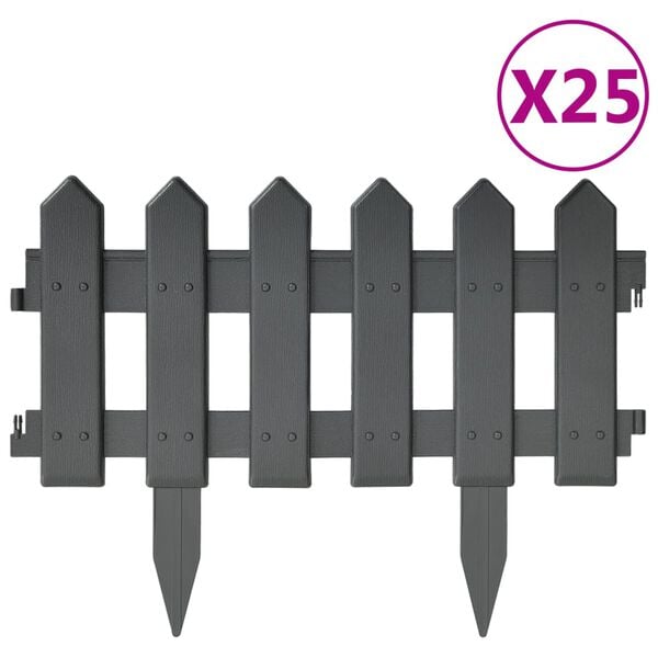 vidaXL Lawn Edgings 25 pcs Anthracite 10 m PP