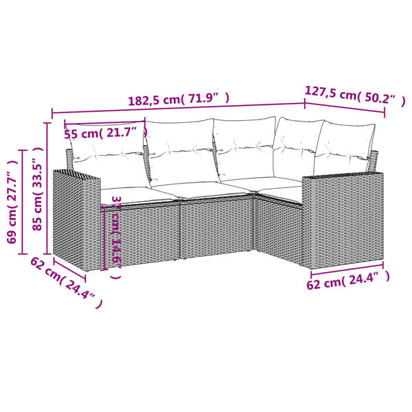 vidaXL 4 Piece Garden Sofa Set with Cushions Beige Poly Rattan