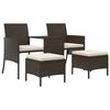 vidaXL 2-Seater Garden Sofa with Tea Table & Stools Poly Rattan Brown