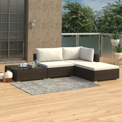 vidaXL 4 Piece Garden Lounge Set with Cushions Poly Rattan Brown