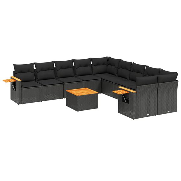 vidaXL 11 Piece Garden Sofa Set with Cushions Black Poly Rattan