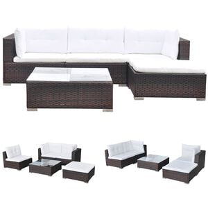 vidaXL 5 Piece Garden Lounge Set with Cushions Poly Rattan Brown