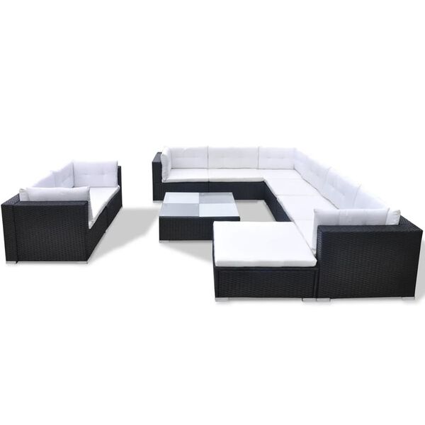 vidaXL 10 Piece Garden Lounge Set with Cushions Poly Rattan Black