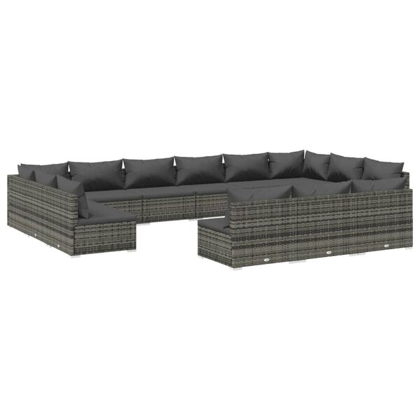 vidaXL 13 Piece Garden Lounge Set with Cushions Grey Poly Rattan
