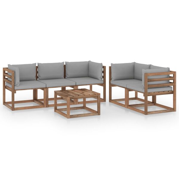 vidaXL 6 Piece Garden Lounge Set with Grey Cushions
