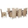 vidaXL 9 Piece Outdoor Dining Set with Cushions Poly Rattan Beige