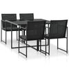 vidaXL 5 Piece Outdoor Dining Set with Cushions Poly Rattan Black