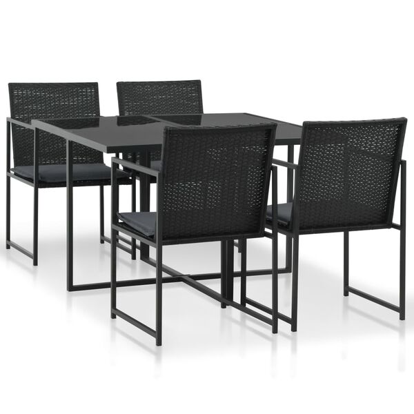 vidaXL 5 Piece Outdoor Dining Set with Cushions Poly Rattan Black